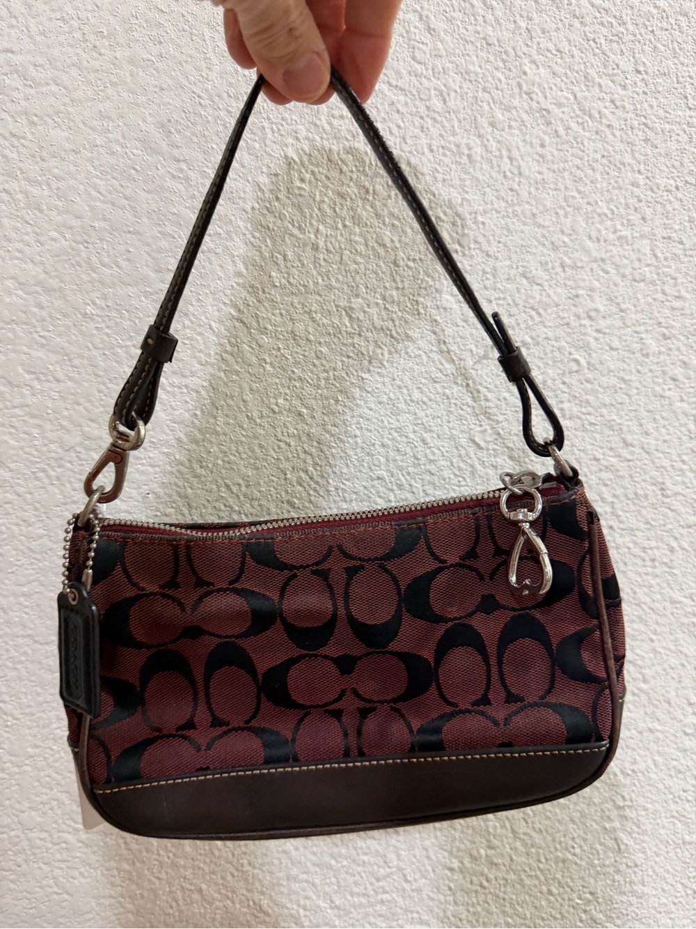 Coach Signature Canvas Mini Shoulder Bag in Burgundy/Black